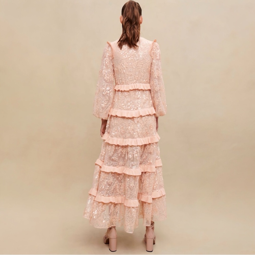 NWT Maje Long Ruffled Sequinned Maxi Dress Size 38 US 6 - Picture 3 of 13